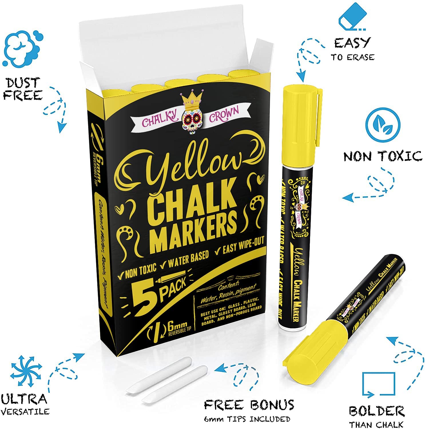Chalky Crown Liquid Chalk Marker Pen - Dry Erase Marker - Chalk